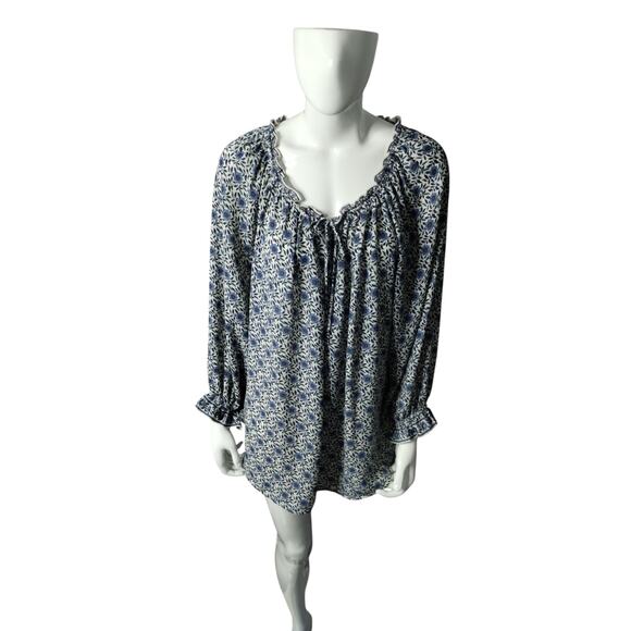 Max Studio Womens 2X Boho Flowy Peasant Floral Top Smocked Balloon Sleeve Flowy - Picture 2 of 11